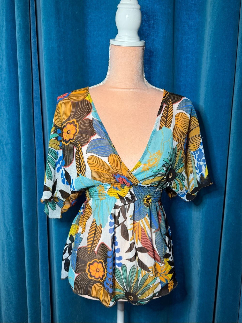 Floral V-Neck Smocked Waist Blouse